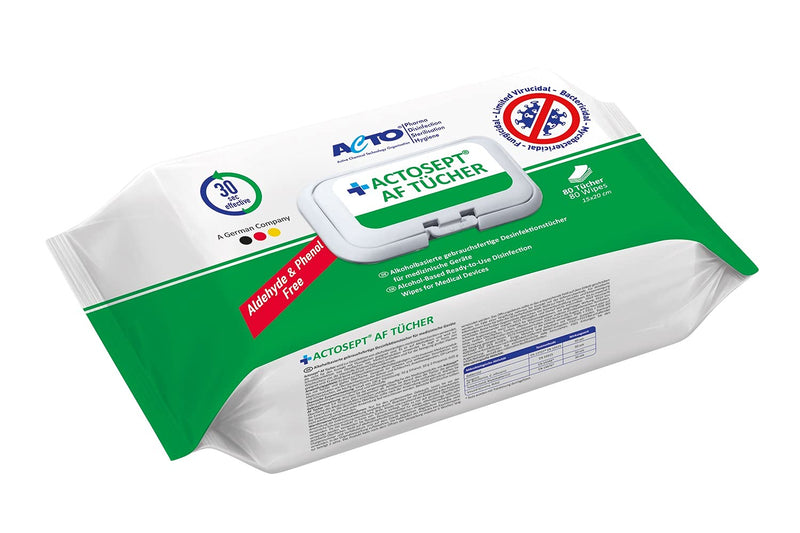 ACTOSEPT AF Wipes 80 Wipes (15 x 20 cm) Alcoholic Wipes Quick and Effective in 30 Seconds / Ready-to-Use Fast Surface Disinfectant Wipes Quick Disinfection Wipes