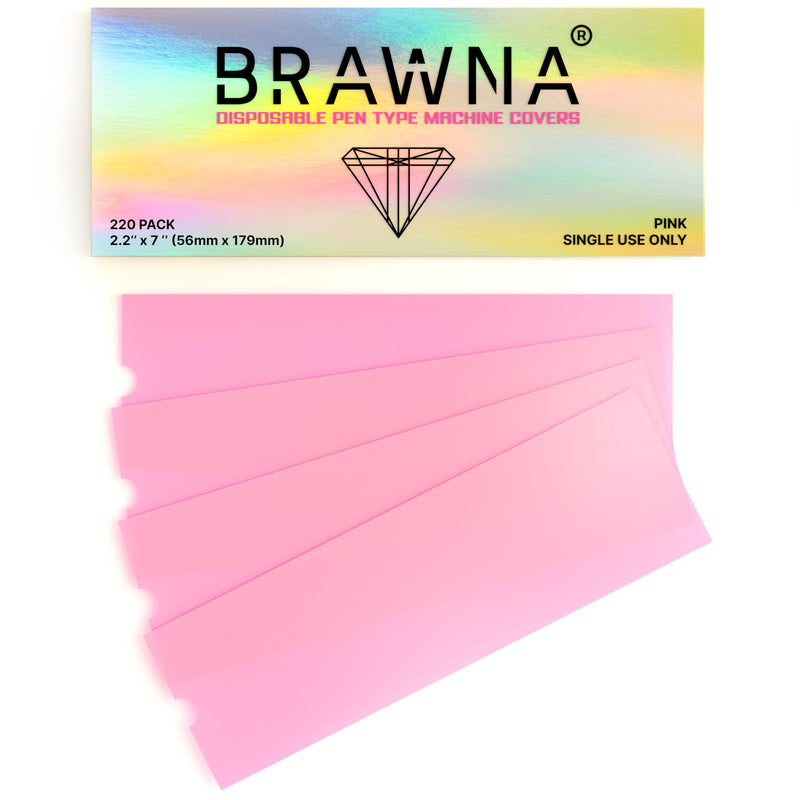 BRAWNA 220 Pack PMU Machine Pen Covers - Microneedling Machine Cover - PMU Supplies - Color - Pink 200 Pack