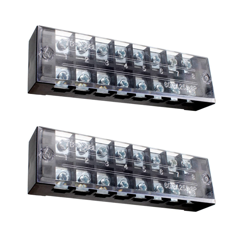 SRJQXH 2 Piece 8 Bit Screw Terminal Strip Set, 600 V 25 A Double Row Screw Terminals, Pre-Insulated Terminal Barrier Strip with Protective Case, for Household Appliances, Electronic Circuit