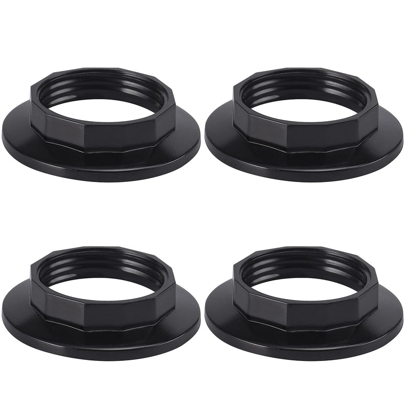 DiCUNO E14 Screw Ring for Lamp Holder, Heat Resistant Thread Ring for Lampshade or Glass Shade, 28 mm, Black Plastic Lamp Holder, Set of 4 28 mm black