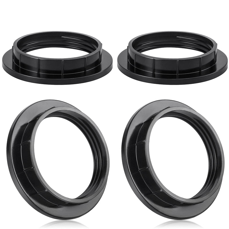 DiCUNO E27 Screw Ring for Lamp Holder, Heat Resistant Thread Ring for Lampshade or Glass Shade, 39 mm, Black Plastic Lamp Holder, Set of 4
