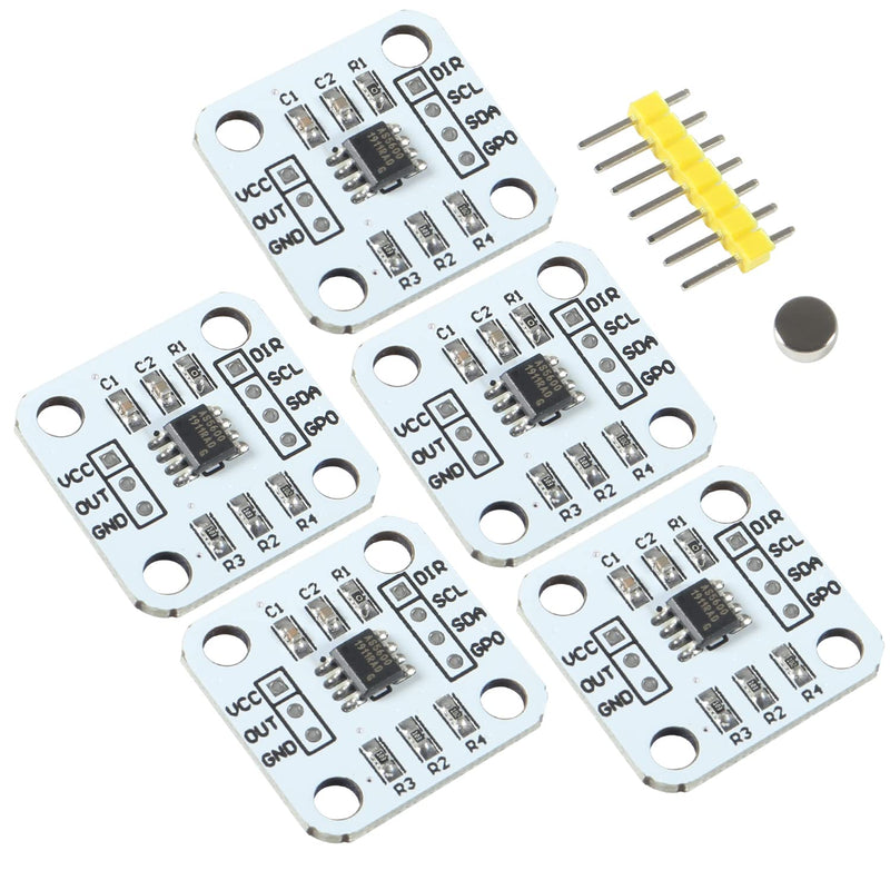 5Pc AS5600 Encoder Magnetic Induction Angle Measuring Sensor Module 12 Bit High Precision with Magnet (5 Pieces) 5 pieces.