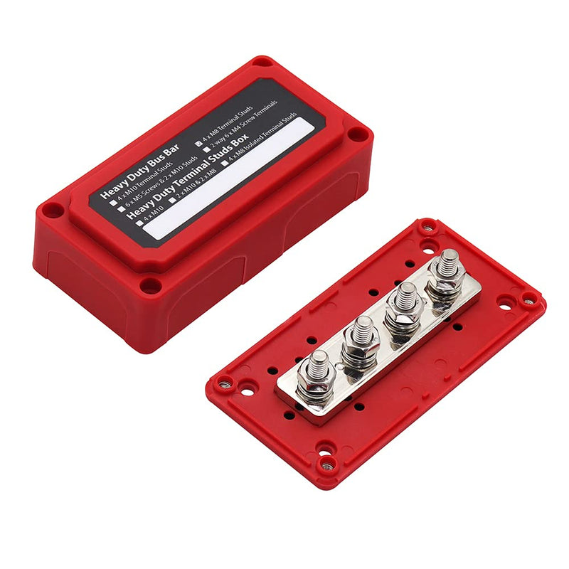 Offgridtec BusBar Box Red 4 x M8 Connection Bolts Including Cover and Mounting Screws Busbar Box 4 x M8 mit Abdeckung Rot