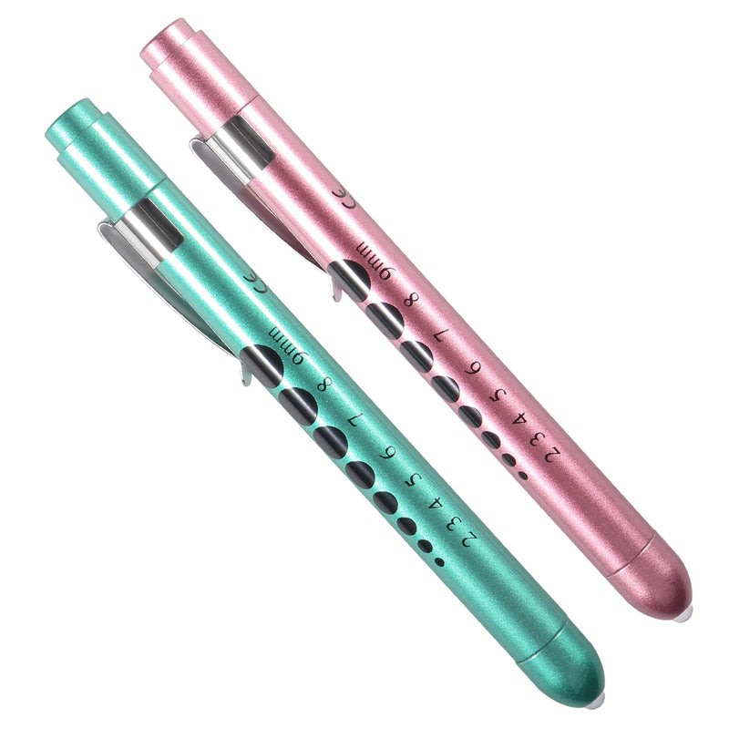 AOICRIE Medical Diagnostic Penlight, Pupil Light, Mini Reusable LED Pen Torch, Torch, Doctor Nurse Emergency Pen Light with Engraving Gauge and Linea (Rose Gold + Green) Rose Gold + Green