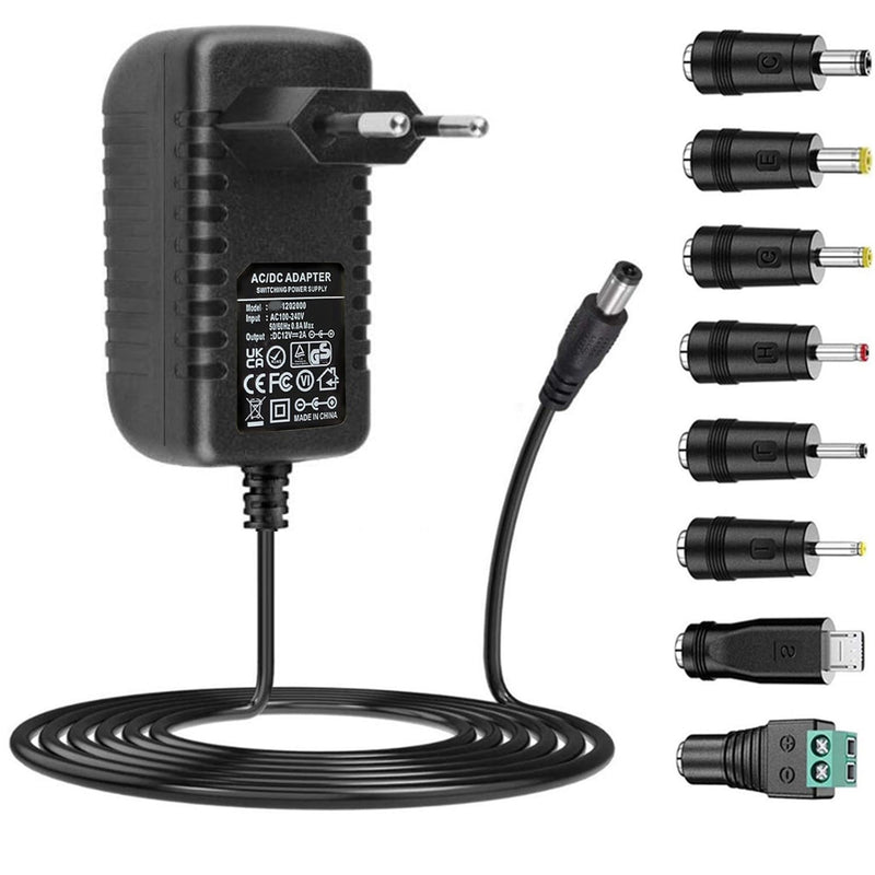 ZUOKENZU AC Adapter 12 V 2 A Power Supply AC 220 V to DC12 V 500 mA 1000 mA 1500 mA 2000 mA Power Driver 5.5 mm with 8 DC Plug Adapters Inverter Charger Transformer AC-DC Adapter (DC12V~2A) DC 12 V - 2 A
