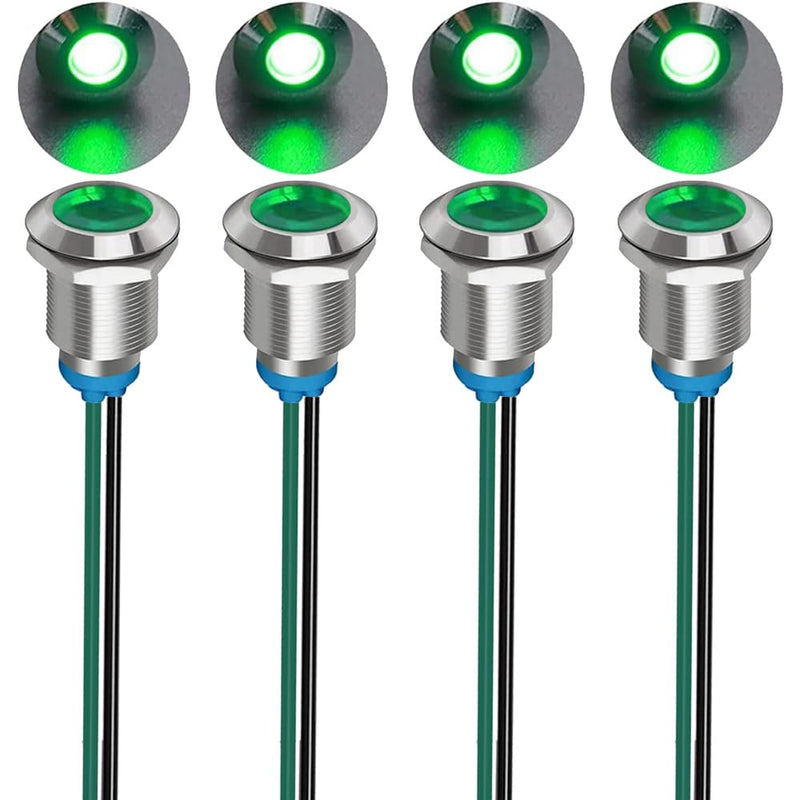 4pcs 12mm 3V-4.5V-5V-6V-7.5V-9VDC LED Metal Indicator Light Waterproof Signal Lamp Pilot Dash Directional Car Truck Boat with Wire(Green) Green