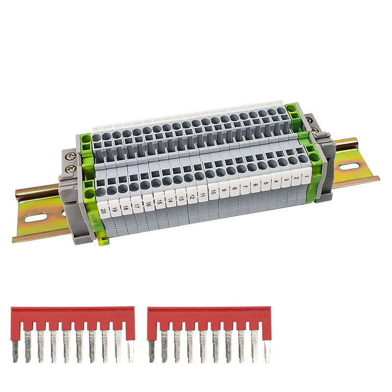 [AUSTRALIA] - Pack of 20 UK/2.5B DIN Rail for Pluggable Quick Wiring, SRJQXH Clamp Block, DIN Rail, with 20 cm DIN Rail and Earth Clamp, Spring Clamped Wire Clamp Not Loose ST-2.5N 