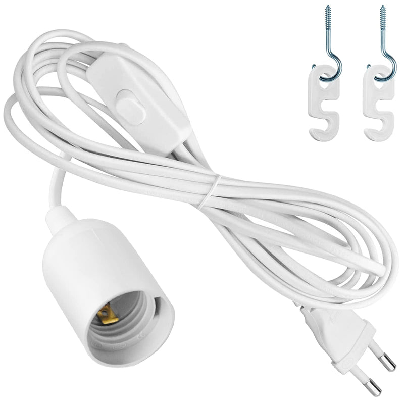 E27 Lamp Holder with Switch Socket Adapter and 3.5 m Power Cable, Lamp Base E 27 Socket Lamp Suspension White for Ceiling Light, Pendant Light and much more