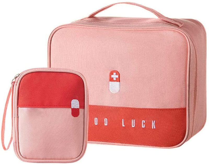 Pack of 2 Medicine Bag Large Capacity Medical Emergency Bag Empty Waterproof Medicine Storage Bag Portable Medicine Bag for Home Office Travel (Pink) Pink