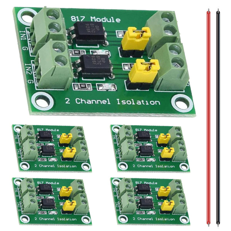5 Pcs PC817 2 Channel Optocoupler Isolation Module 3.6-30V Voltage Converter Driver Photoelectric Isolated Board for Control Relay with 24AWG Wire