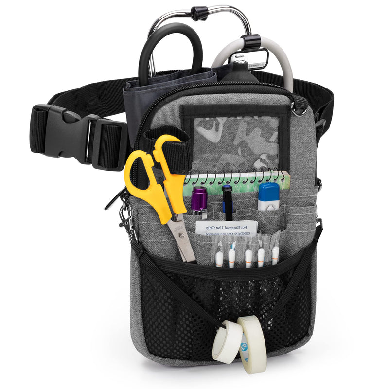 [AUSTRALIA] - Trunab Nurse Belt Bag, Medical Waist Bag, Nurse Organiser Bag with Multiple Compartments, Adjustable Waist Strap, Ideal for Nurse Set, Stethoscope Grey 