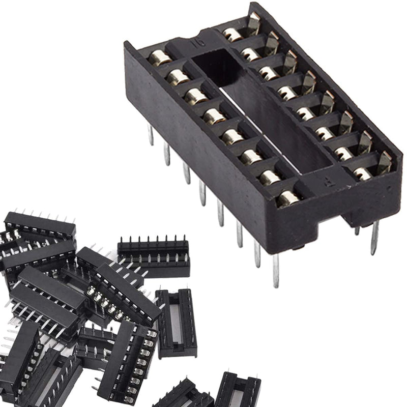 DAOKAI Dip IC Sockets, Pack of 50 16-Pin IC Socket Soldering Set, Dual Row Solder Adapter Set, 2.54 mm Pitch, Flat Pin Chip Connector Adapter 16 Pin IC Chip Socket Adapter