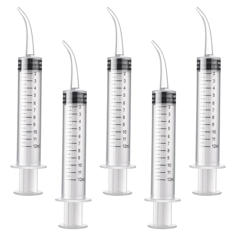 Molain Pack of 5 12ml Mouth Syringe Ear Cleaning Solution Empty Tube Extraction Hook Syringe Removal Accessories with Curved Tip Picks Dental Care