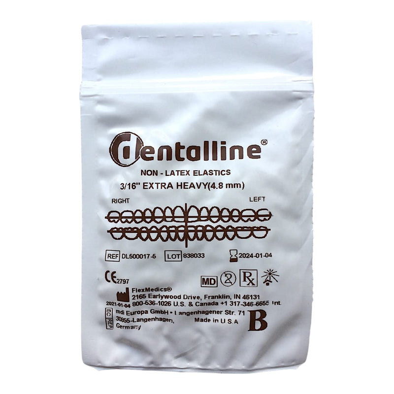 Snorflex Dentalline Intraoral Dental Elastics, Rubber Rings, Latex-Free, 3/16 Inch Extra Heavy, 4.8 mm, Pack of 100
