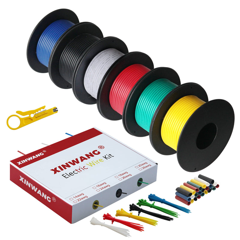 18 Gauge Electrical Wire,18 awg Silicone Wire-XINWANG 18 Gauge Stranded Tinned Copper Wire with Silicone Insulation(OD: 2.3 mm) 6 Colors,16.5ft Each, Hook Up Wire Kit 18AWG16.5FT-Silicone