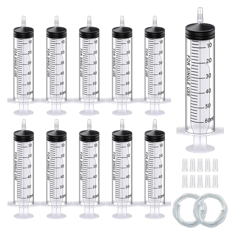 Pack of 10 Syringes, Disposable Syringe Plastic Syringe Dosing Syringe in Individual Packaging. Ideal for Fine Dosages, Hobby, Crafts and Pets (10, 60 ml) 10, 60 ml