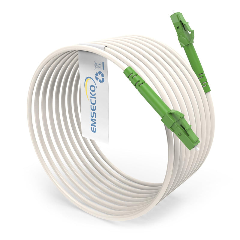 EMSECKO LC/APC to LC/APC Fibre Optic Cable, 10 m OS2 Simplex 3.0 mm Plug, 9/125μm Patch Cable LSZH 8°, FTTH Fibre Optic Cable, White 10M