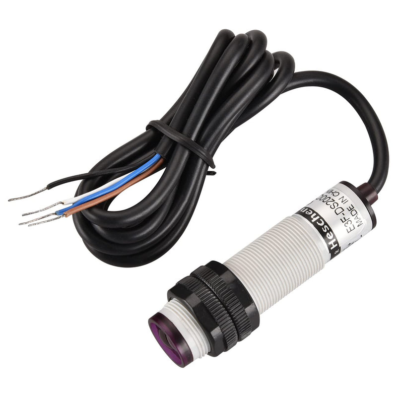 Heschen M18 Column Infrared Photoelectric Proximity Switch, Diffuse Reflection Type, E3F-DS200P3, Detection Distance 10-200CM, 10-30VDC 200mA, PNP NO+NC, 4 Wire