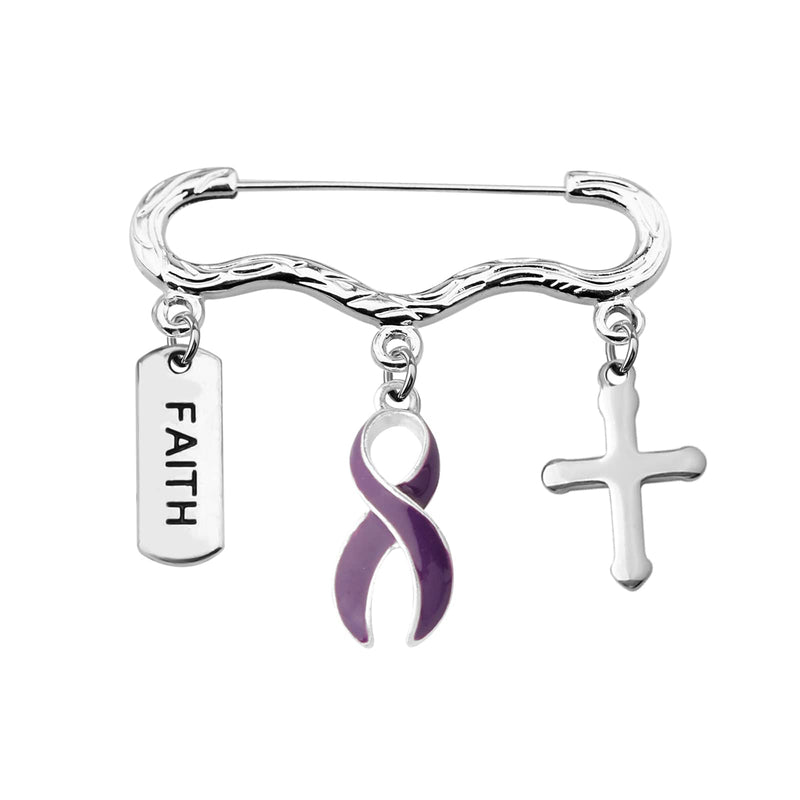 Purple Ribbon Pin Pancreatic Cancer Alzheimer's Awareness Lupus, Epilepsy, Crohn's Disease, Spoonie Gift, Stainless Steel