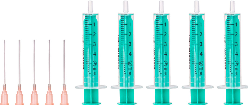 MedixX 5 Piece Syringe Set with Blunt Needle Various Sizes for Hobby and Home Work - Syringes Individually Sterile Packed (5 x 5 ml Syringe & 5 x Cannula) 5x 5ml & 5x Kanüle