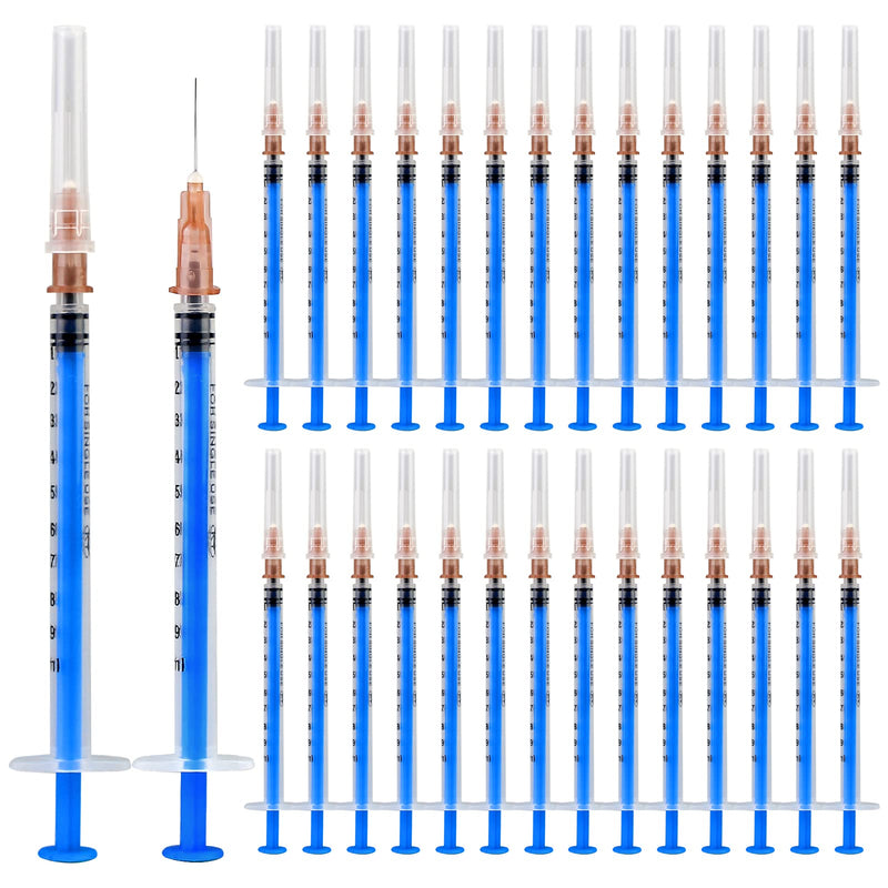 Pack of 30 1 ml Syringes, Plastic Syringes with Caps, Independent Seal Packaging, Minimum Scale 0.01 ml, for Feeding Animals, Liquid Measurement for Laboratory, Industrial Precision Application blue