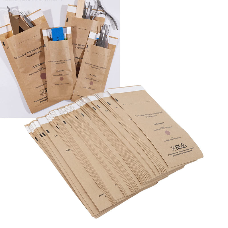 Sterilisation Bag, Sterilisation Bag, 100 x 200 mm Dental Tool Self-Sealing Bag, Disposable Nail Accessories, for Nail Sterilisers, Disinfectant Machines (Pack of 100)