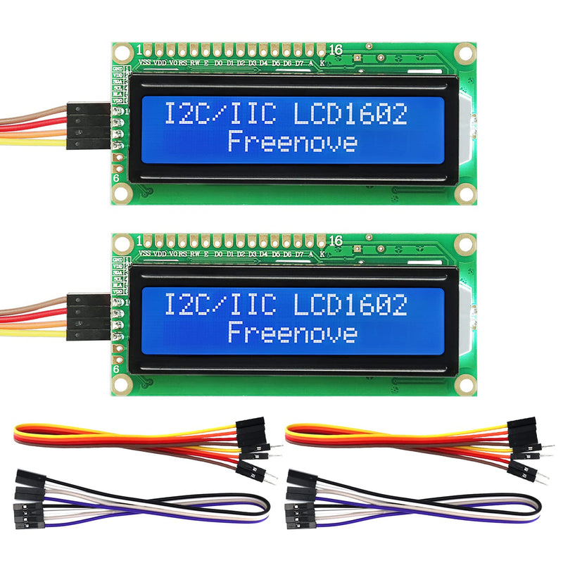 FREENOVE I2C IIC LCD 1602 Module (2 Pack), New Type TWI Serial 16x2 Display, Compatible with Arduino Raspberry Pi Pico ESP32 ESP8266 I2C 1602 2 Pack