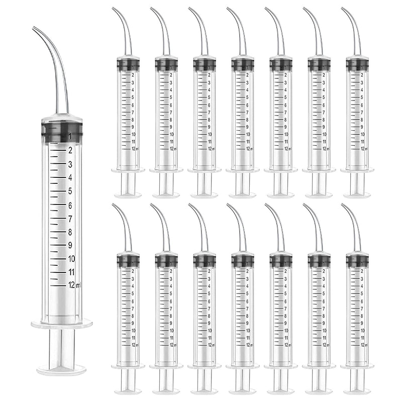 WZYTEU Pack of 15 Disposable Dental Syringe 12 ml with Curved Tip for Dental Care, Pet Care, Glue Filling, Laboratory