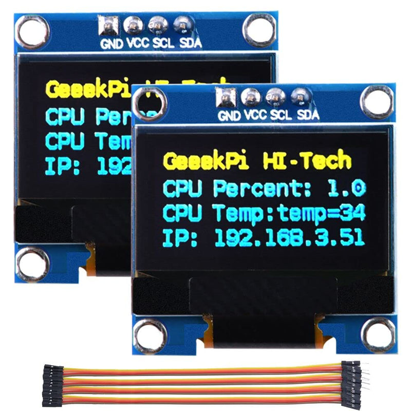 [AUSTRALIA] - GeeekPi 2Pcs OLED Display Module I2C IIC 128X64 Pixel 0.96 Inch Display Module Yellow Blue Two-Color Display Compatible with Raspberry Pi Arduino 51 Series MCU STM32 R3 and Mega 