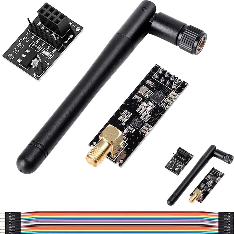 DAOKAI NRF24L01 Wireless Transceiver Receiver, Pack of 2 NRF24L01+PA+LNA Wireless RF Transceiver Module with SMA Antenna 2.4 GHz 1100 m + Breadboard Breakout Adapter Board Compatible with NRF24L01