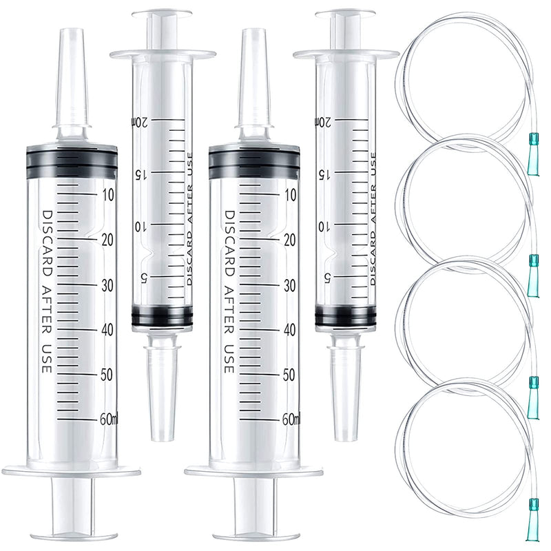 [AUSTRALIA] - 8-Piece Syringe Set, 20 ml 60 ml Syringe with Hose for Scientific Labs, Garden Watering, Measuring Fluids, Animal Feeding, Plant Watering, Industry, 20 ml x 2 + 60 ml x 2 + Hose x 4 