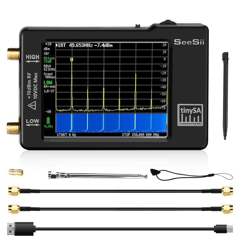 Seesii TinySA Spectrum Analyzer - 2.8 Inch Spectrum Analyzer 100 kHz - 960 MHz Input MF HF VHF UHF, Signal Generator Frequency Analyzer with Touchscreen with ESD Protected