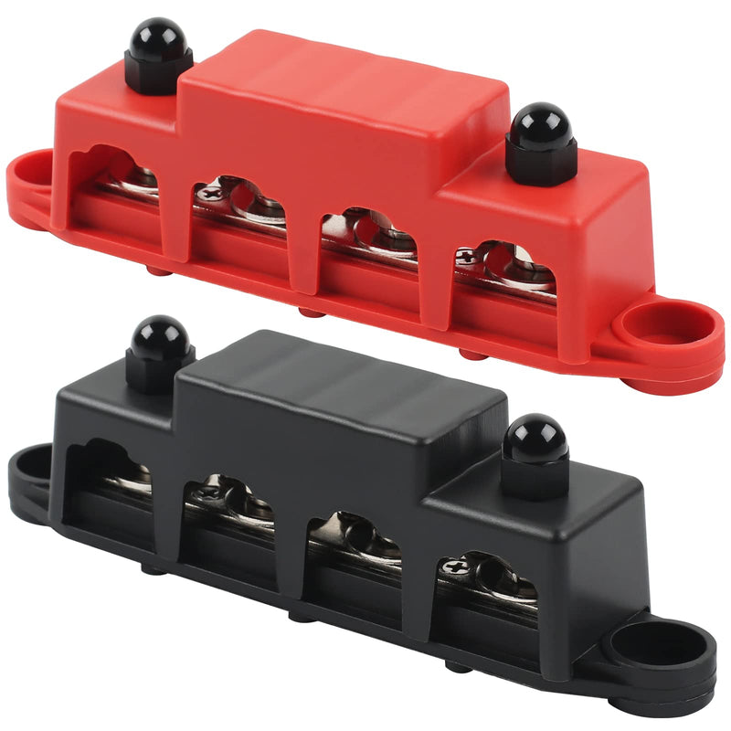 12V-48V DC BusBar Distribution Block 250A BusBar Box with 4 x M8 Terminal Bolts High Performance Module, Power Distribution Block Grounding Current for Car RV Boat Yacht (Red Black, 2 Pieces) 1