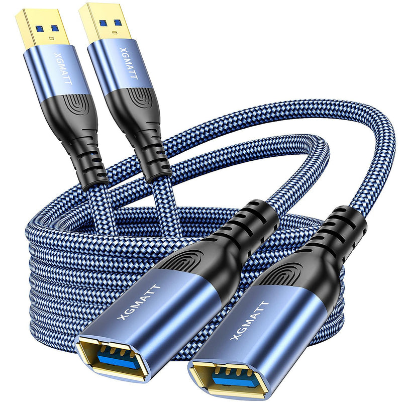 XGMATT USB Extension Cable 2 Pieces 2 m, USB 3.0 Extension Cable A Male to A Female with Elegant Aluminium Connectors, Nylon Fabric Sheath for Card Reader, Keyboard, Printer, Scanner, Camera 2-blue