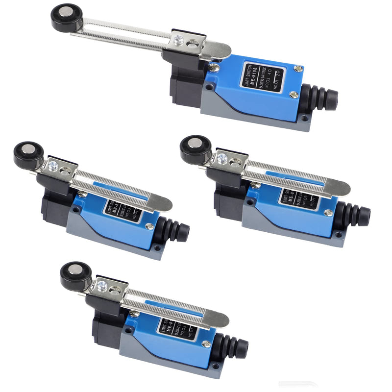 EXLECO 4 x Lever Limit Switch Adjustable Limit Switch with 5 cm Adjustable Roller Lever NO NC ME-8108 Limit Switch Self-Resetting Toggle Switch for CNC Router Plasma Electric Control Switch Pack of 4