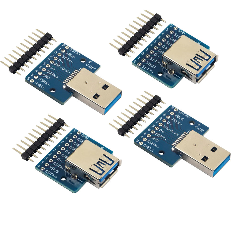 [AUSTRALIA] - 4pcs USB 3.0 Type A Male and Female Breakout Board, 10Pin, 2.54mm / 0.1" Pitch, Quickly and Easily Install 