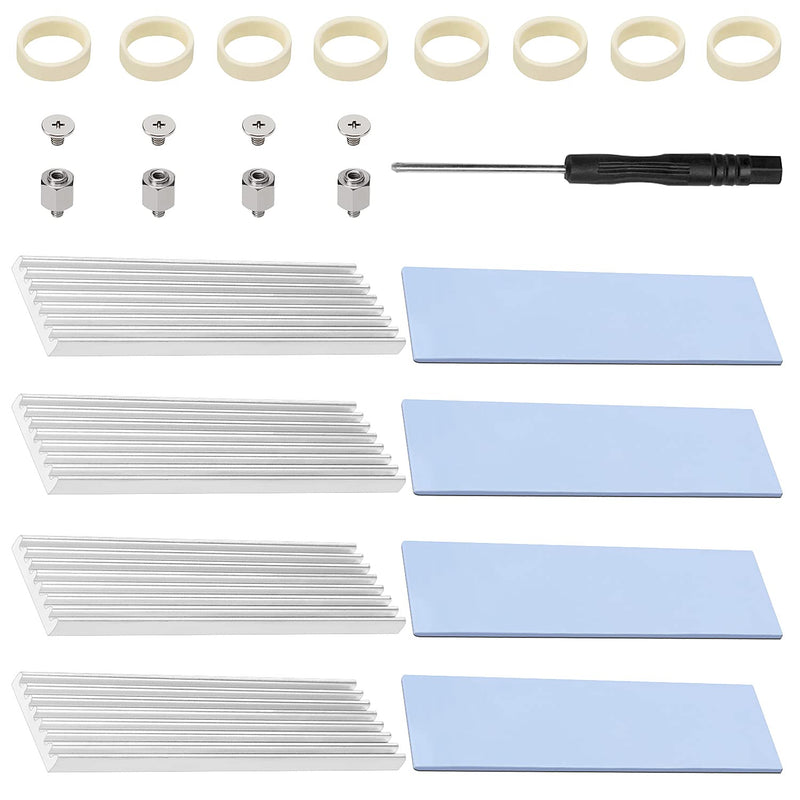 4 Pack M.2 SSD Heatsink VooGenzek Aluminum Heatsink with M.2 SSD Screws and Heat Conductive Silicone Pads for M.2 Heatsink Laptops and Desktops, 70x22x3mm, Silver Silver - 70X22X3 mm