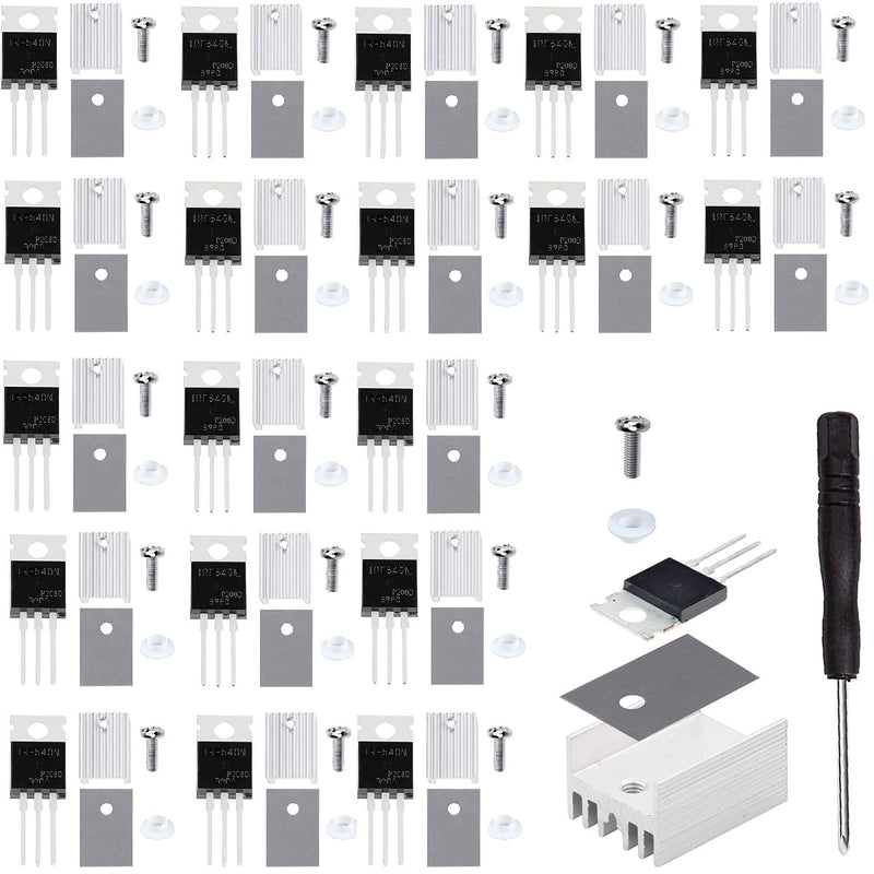 Youmile 20pcs IRF540 IRF540N Mosfet Transistor 33A 100V N-Channel Power MOSFET TO-220 with Heatsink Screw Disc Rubber Silicone Screwdriver for DIY and DIY