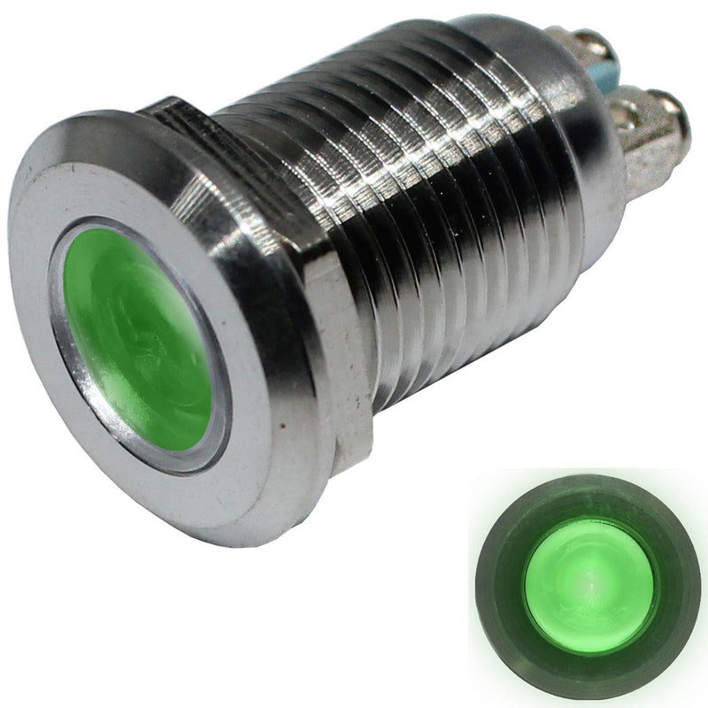 Lumonic LED Indicator Light 16 mm Green Stainless Steel I Signal Light with Screw Connection - IP67 I Signal Lamp for Car with 6 V, 12 V & 24 V LED Voltage 16mm