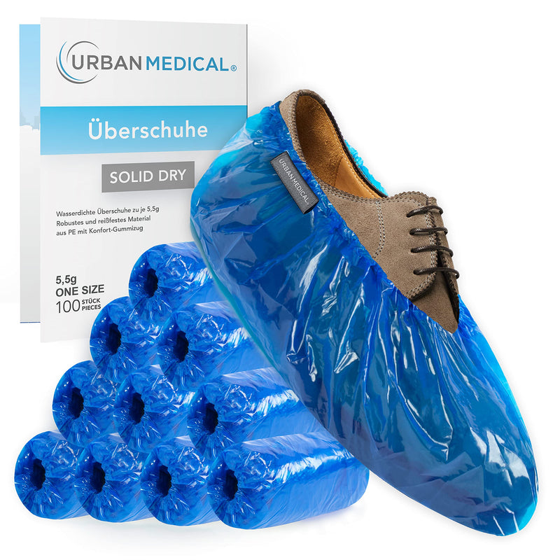 URBAN MEDICAL 100 x Waterproof 5.5 g Disposable / Reusable Shoe Covers - Solid Dry - Tear-Resistant & Puncture Proof - Overshoes for Indoor and Outdoor Use - One Size