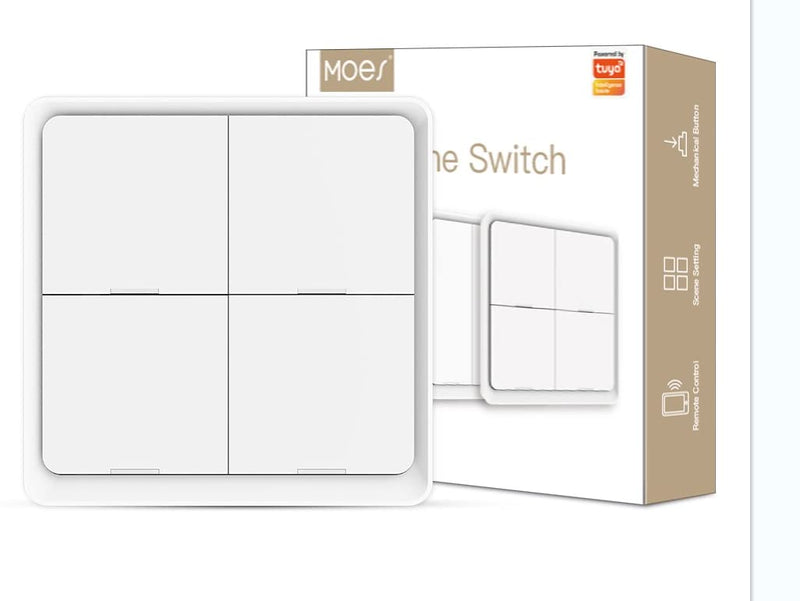[AUSTRALIA] - MOES ZigBee Scene Switching Tuya Smart Device, 4 Buttons 12 Scene Change, Smart Home Automation, Requires MOES ZigBee Gateway, Battery Included, White 4 Gang 12 Szene 
