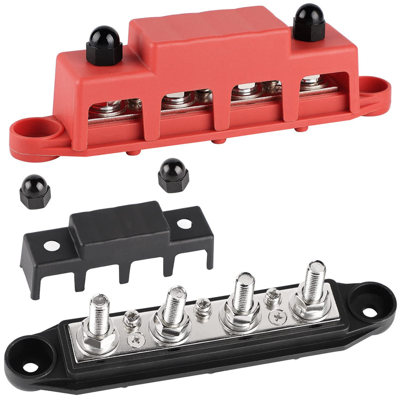 CPROSP 2-Piece Collecting Rail with Lid 250 A, Power Distribution Rail with 4 x M8 Bolt Connection, Battery Connection Block 5/16 Inches, BusBar Box for Car, RV, Boat, Yacht 250A--4*M8