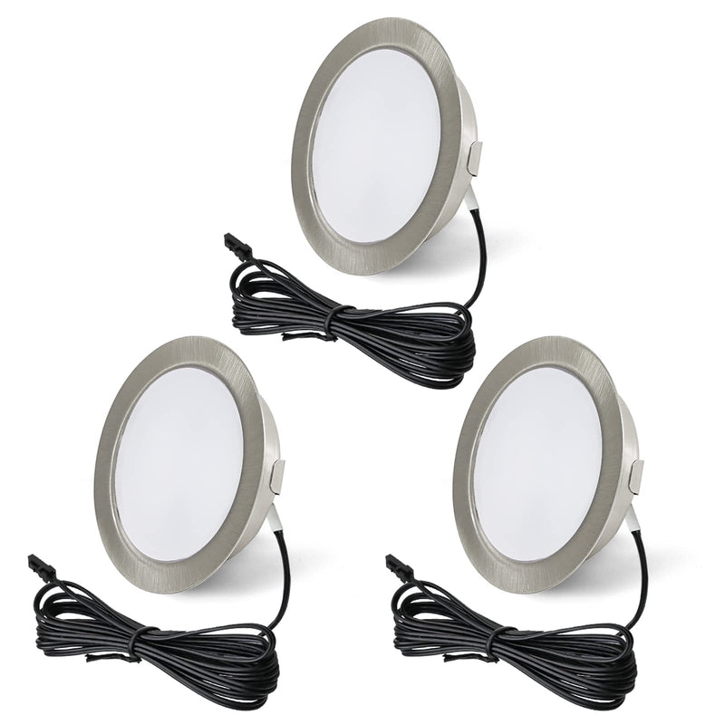 [AUSTRALIA] - URing Set of 3 LED Recessed Spotlights 12 V 3000 K Warm White 3.5 W, Flat 12 V 300 LM Bore Hole 55-58 mm and 15 mm, Dimmable Furniture Recessed Spotlights, LED Spot 12 V with 2 m Cable, Nickel 3000K Warmweiß 