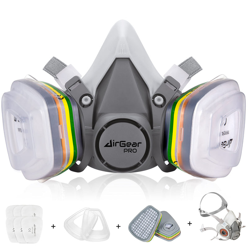 AirGearPro M-500 ABEK1-P2 Reusable Respirator Mask | Anti-Dust Gas mask Ideal for Spray Painting, Sanding, Building work, Chemical, DIY and more. Multi-gas Respirator