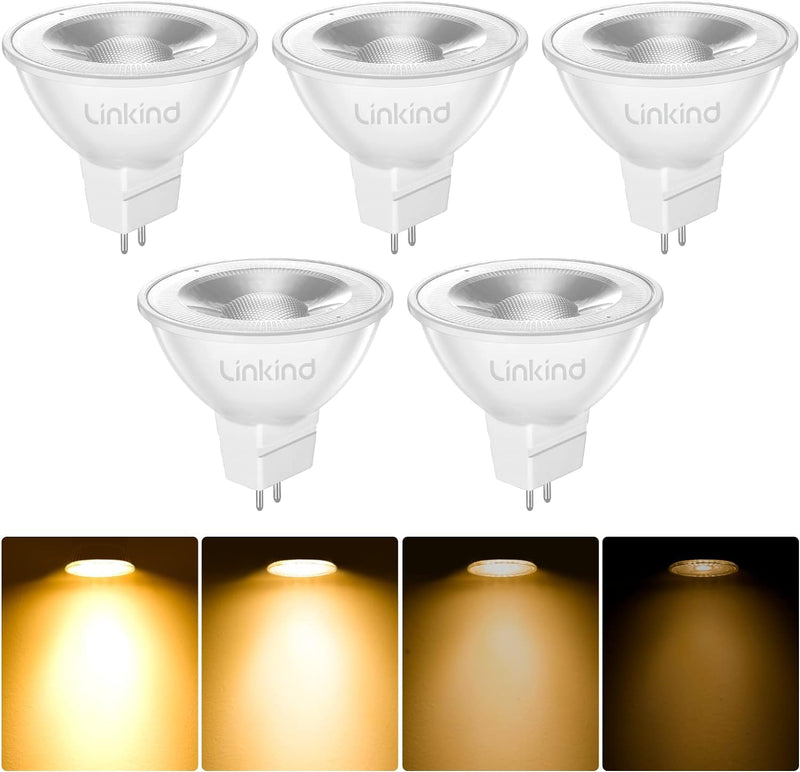 [AUSTRALIA] - Linkind Dimmable GU5.3 LED Bulb 5.5 W, Equivalent to 50 Watt, 2700 K Warm White 12 Volt AC/DC MR16 LED Reflector GU5.3 Spotlight, 36° Beam Angle 465 Lm LED Light Bulb MR16 Bulb, Pack of 5 Warm White Dimmable 