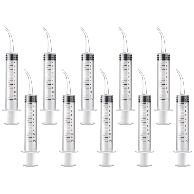 [AUSTRALIA] - Molain Oral Dental Syringe Measurement 10 Pieces 12 ml Ear Cleaning Solution Empty Bottles Adapter Extraction Hook Syringe Removal Tube with Curved Tip Watering Dropper Picks Dental Care 