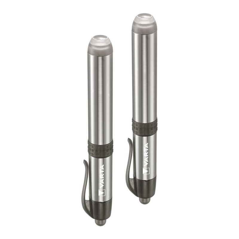 VARTA 2 x Diagnostic Light LED Double Pack Including 1x AAA Battery, Pen Light, Pupil Light, Extremely Slim and Lightweight Pen Torch, Torch, for Hospital, Doctor's Practice, Silver Diagnostikleuchte LED 2er Pack