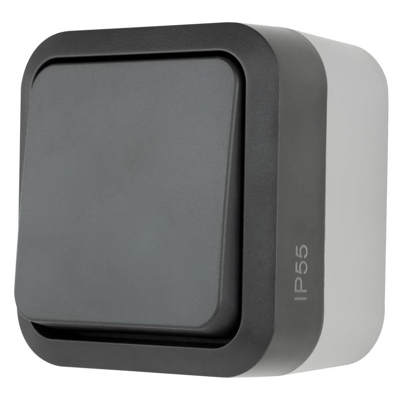 REV 0004310400 AquaStorm Push-Button Light Switch, Wet Room, IP55 Single Pole, Flush-Mounted, Anthracite 1 x button