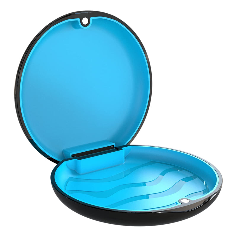 Retainer Case Orthodontic Dental Case: BVN Slim Braces Case, Mouth Guard Case, Denture Case, Teeth Aligner Case, Night Guard Case Container Storage Holder Black. Circular case Black Shell+blue Silicone Pad