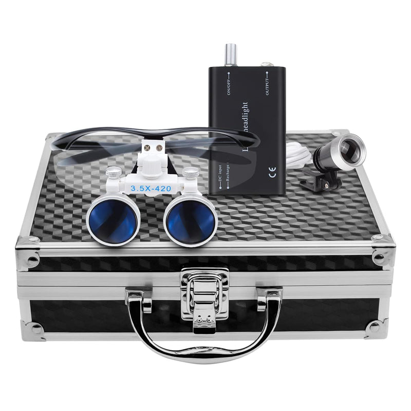 3.5 x 420mm Black Magnifying Glass with 3W LED Headlight for Surgical Lab Applications
